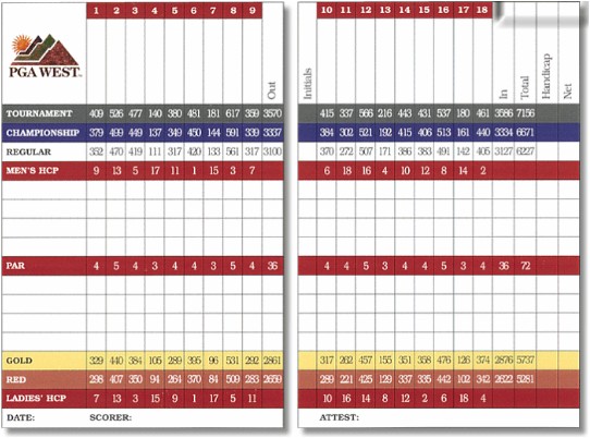 PGA West Norman Course Scorecard